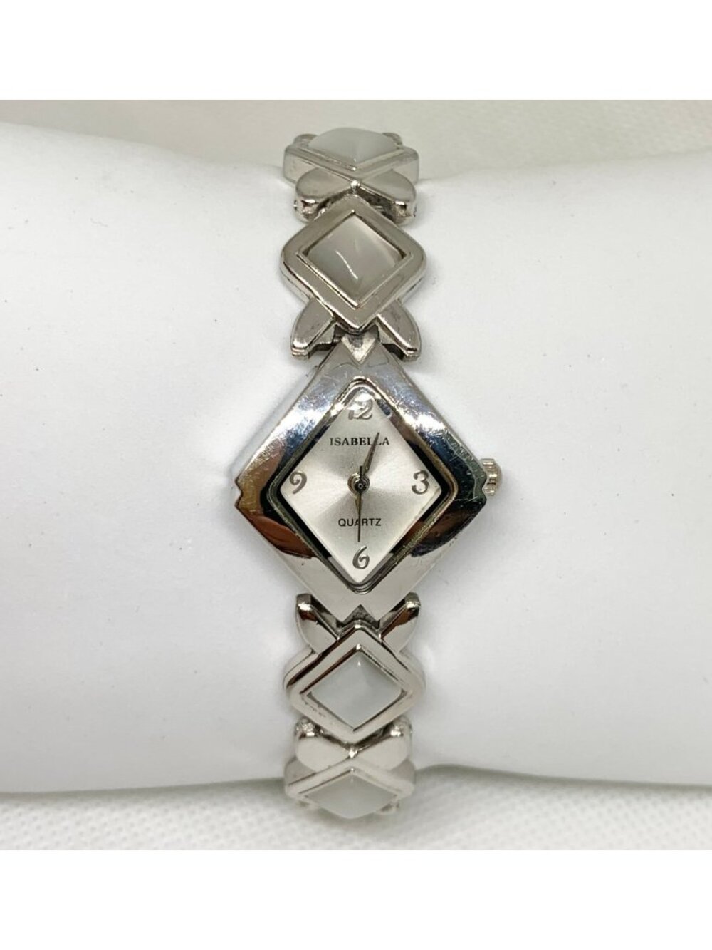 Isabella De France dress watch silver tone gray stones 22mm up to 7.4” running